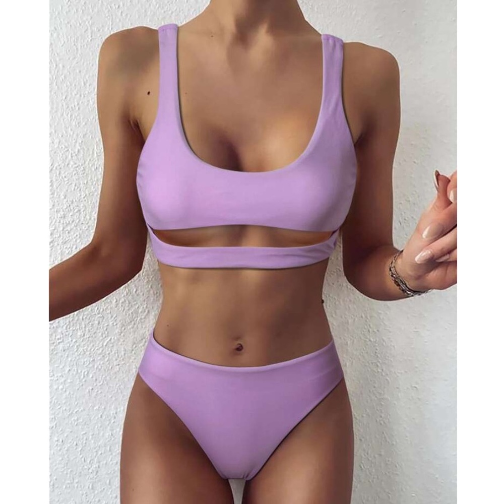 Cut Out High Waisted Purple Bikini